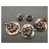Mid Century Copper Wide Bracelet & Clip On
