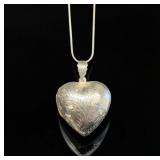 Large Sterling Silver Locket Heart Pendant W/