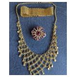 Gold Tone Chain Bib Necklace ++