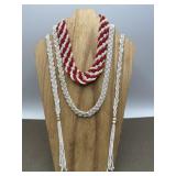 Seed Beads Red & White Choker with Long Scarf