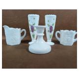 Vintage Grape Pattern Milk Glass Cream & Sugar,
