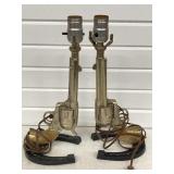 PAIR REVOLVER ON HORSE SHOE LAMPS