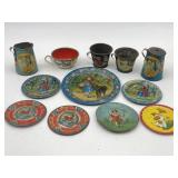 ANTIQUE MINIATURE TIN DINNERWARE TEA SET PCS.