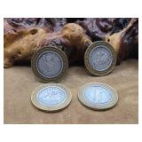 4 - .999 Fine Silver Casino Tokens 1oz Each