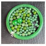 Green Glass ? Beads w/ Bracelet for Repurpose