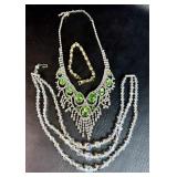 Modern Fancy Necklace w/ VTG Glass Necklace &