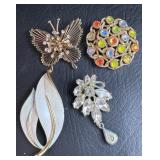 4 Signed Brooches 1 Missing Stone Signed AJ