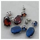 NEW PEIRCED EARRINGS BLUE & RED GLASS STONES