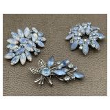 Vintage Blue Moonglow Glass Brooch Pins