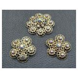 Vintage Gold Tone Aurora Borealis Flowers Brooch