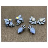 Vintage Blue Glass Moonglow Clip On Earrings