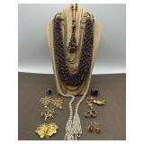 Peacock Colors, Gold Tone & Faux Pearls Costume