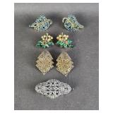 Silver Tone French Art Deco Brooch Costume +