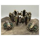 Peacock Confetti Lucite Panels Bracelet & Clip On