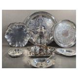 Silver Plate Serving Trays, Cream Sugar, ++