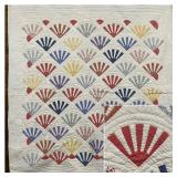 93x87 Commercial Quilt Fan Motif , Hand Quilted ,