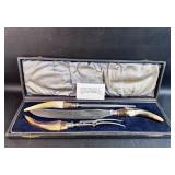 English Victorian Stag Horn Carving Set Sheffield