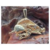 14K Gold Razorback Pendant Diamond Eyes 13.2g