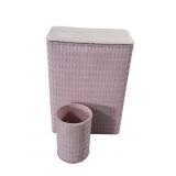 Boho MCM Pink Woven Wicker Laundry Basket +