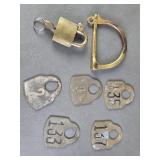 Antique Handcuff / Shackle & US Padlock & Tags