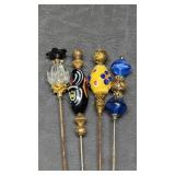 Four Hat Pins, Murano Style Glass