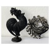 Vintage Metal Rooster Figurine and Trivet