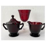 Anchor Hocking Ruby Red Cream & Sugar & Red