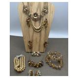 Faux Pearls, Crystal Amber Color Beads, Wingback