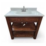 Rustic Pine Vanity W White Sink & Brused Faucet