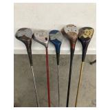 5 VINTAGE GOLF CLIBS WOOD DRIVERS GINTY, TRIDENT,