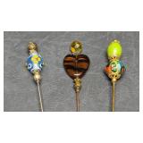 Three Hat Pins, Murano Style Glass