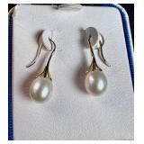 14k Yellow Gold Drop Pearl Earrings