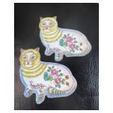 2 Enamel on Metal Cat Plates