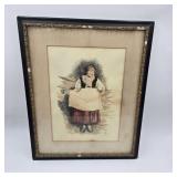 Antique Signed Washerwoman Watercolor