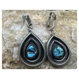 Turquoise & Silver Teardrop Shadow Box Earrings