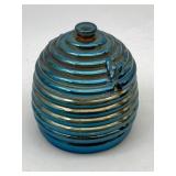 ART GLASS HONEY BEE HIVE HONEY POT