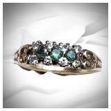 Dainty 10k Yellow Gold Ring w/ Green & Clear