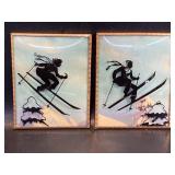 Vintage Silhouette Snow Skiing Bubble Glass