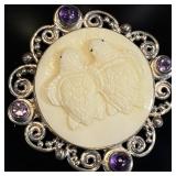 Salen Sterling 925 Silver Brooch / Pendant Carved