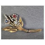 Mid Century Floral Bouquet Brooch Signed