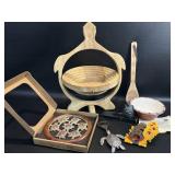 Turtle Decor Serving pcs Wood Collapsible Bowl,