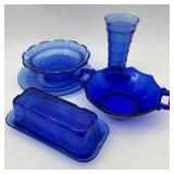 Vintage Cobalt Blue Hazel Atlas Butter Dish - a