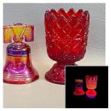 Vintage UV Reactive Red Fenton Toothpick Holder &