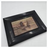 Signed Antique Mill / Boat Painting on Board