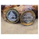 2 - .999 Fine Silver Casino Tokens 1oz Each
