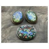 Whiting & Davis Foil Blue Green Glass Clip On