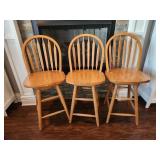 3 Swiveling Barstools Solid Wood
