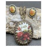 Signed W Germany Sugar Cameo Necklace & Signed