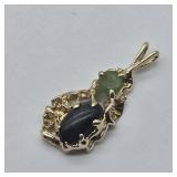 10k YELLOW GOLD JADE & ONYX CABOCHON PENDANT