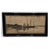 14" x 29" Antique Schooner Etching